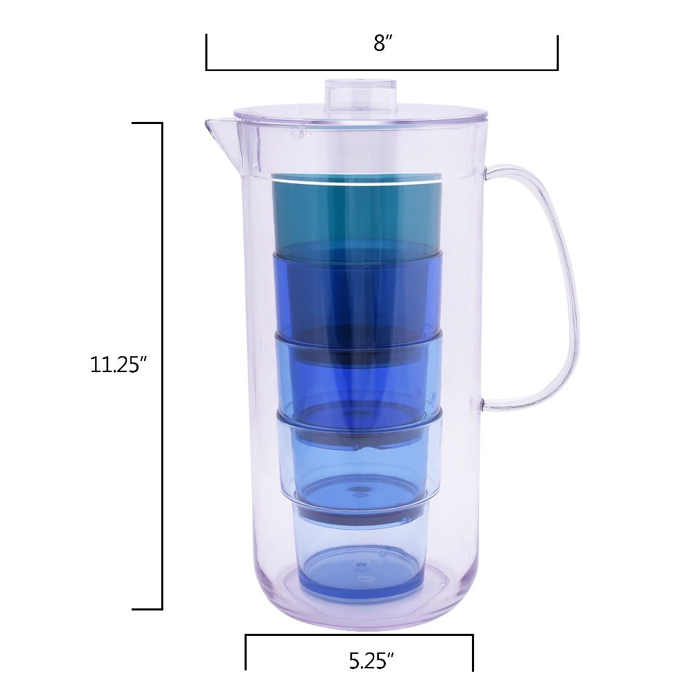 3-Quart Blue Acrylic Pitcher with 14-Ounce Stackable Tumbler Set