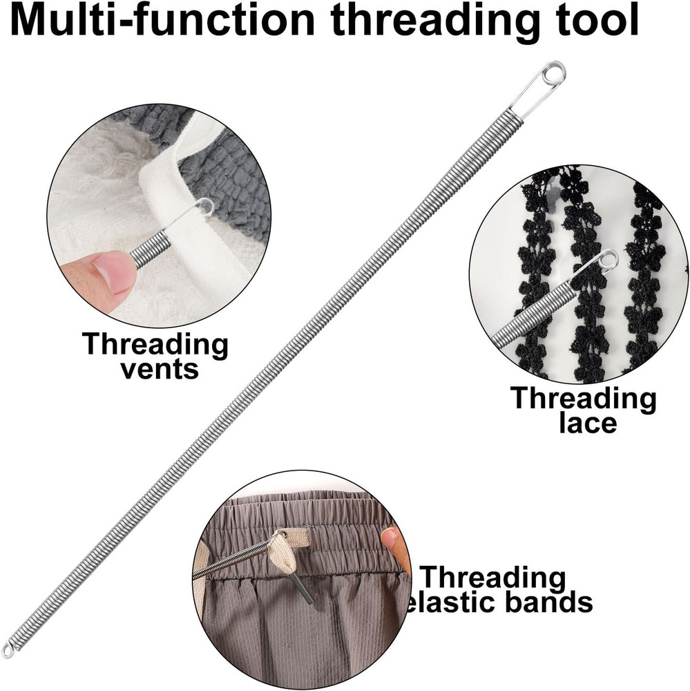 2pcs Drawstring Threader Tool, Metal Spring Threader Drawstring Tool Flexible El