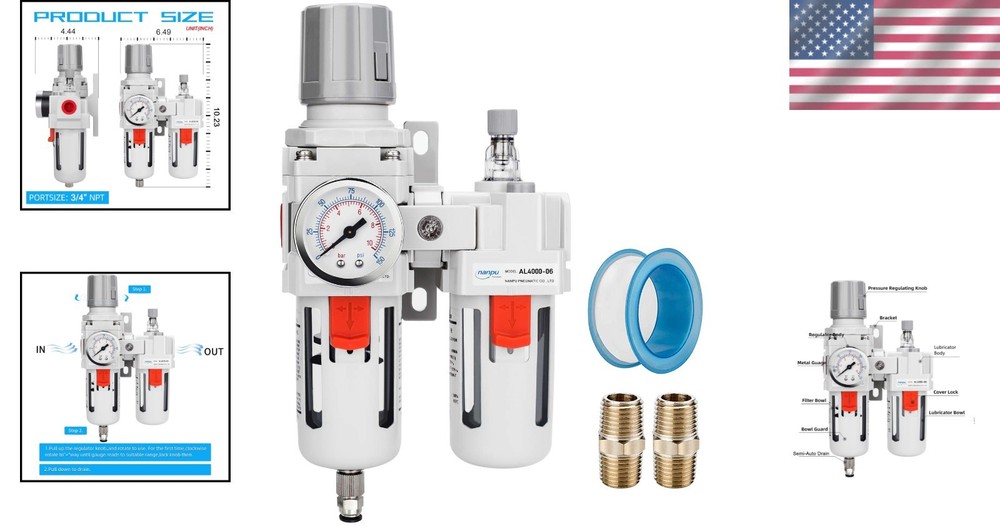 3/4" NPT Compressed Air Filter Regulator Lubricato