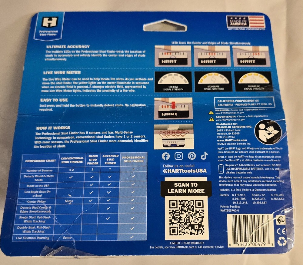 HART PROFESSIONAL STUD FINDER 9 Sensors Accuracy