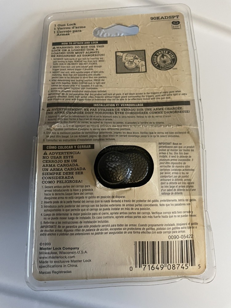 Master Lock Gun Lock (90KADSPT) NIP