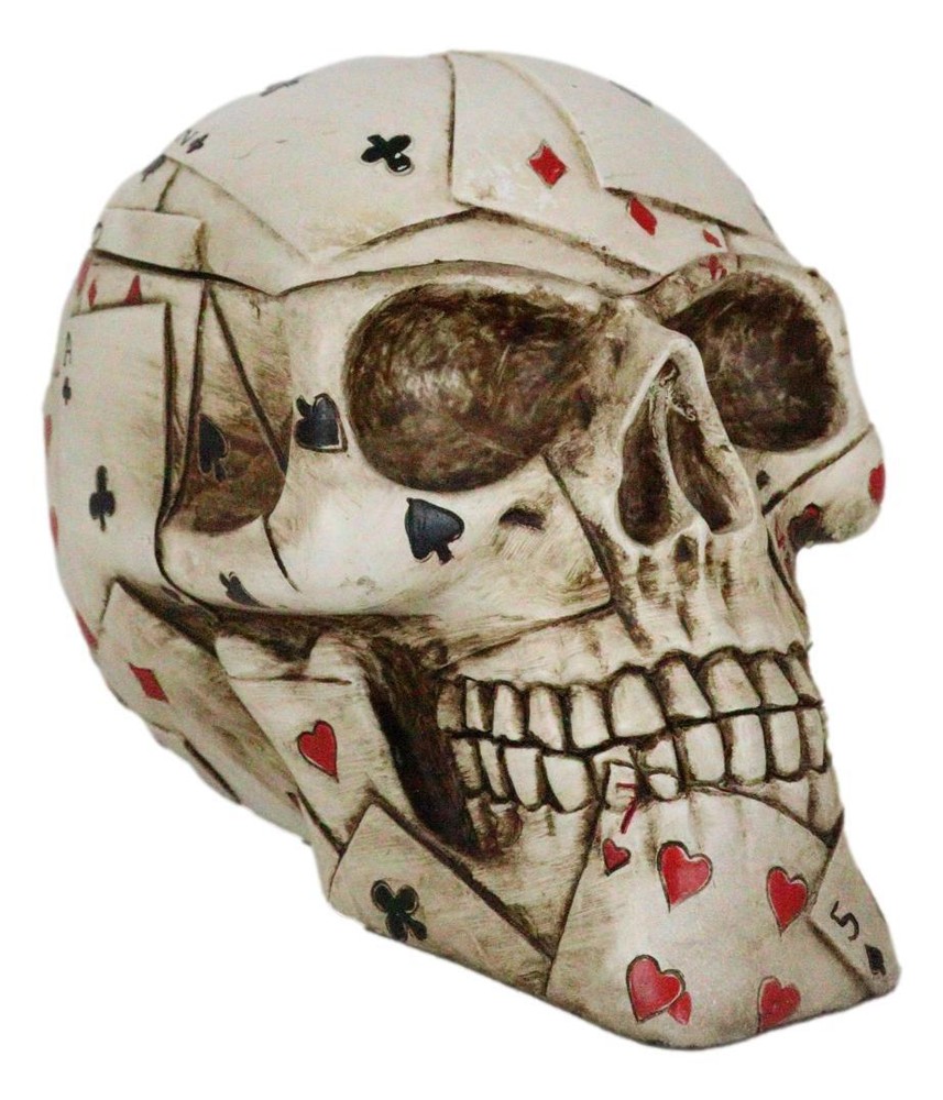 Ace Poker Skull Box 6.5" Long Ashtray Keepsake Container Playing Cards