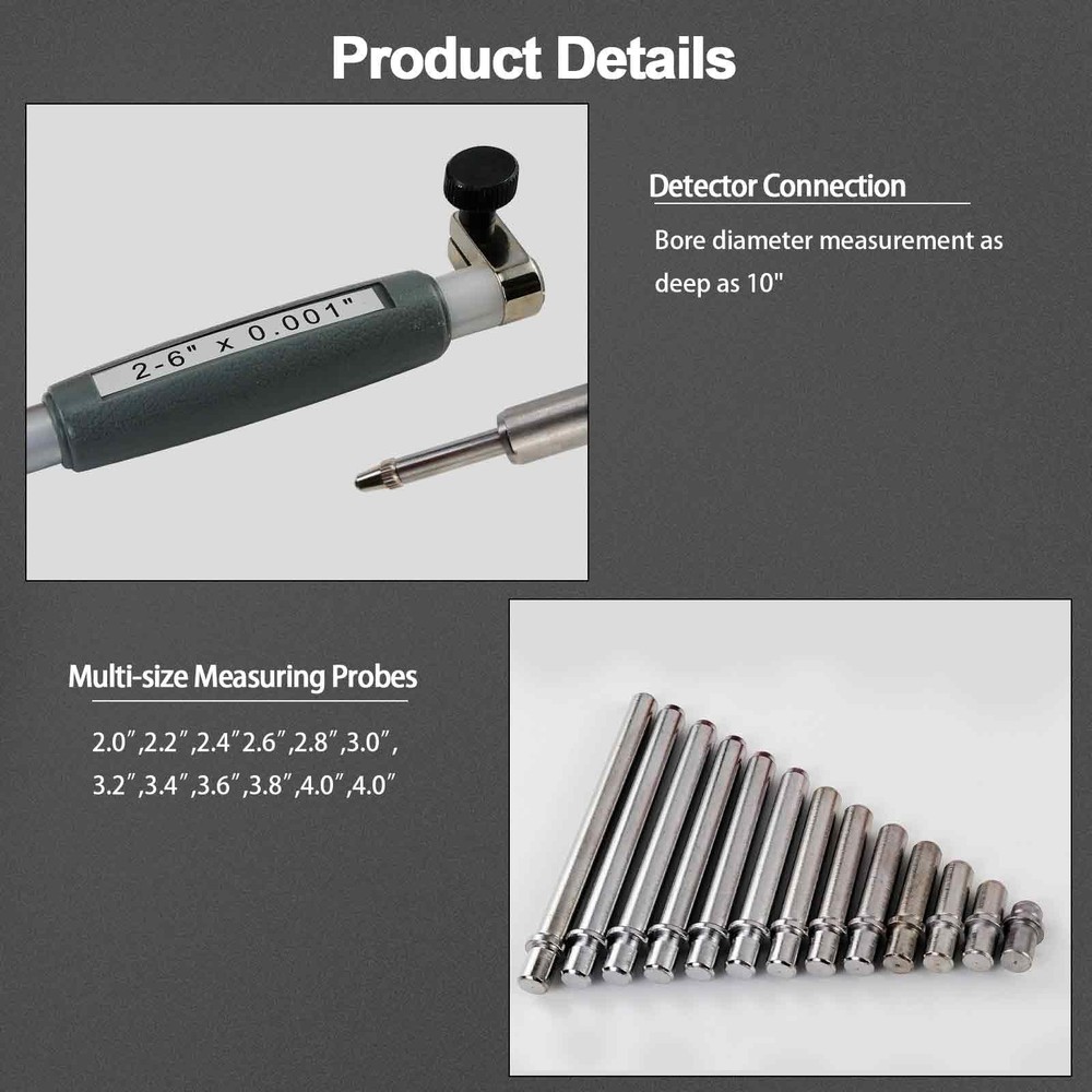 YuYBrightmi Dial Indicator Bore Gage 2" - 6" Range(0.001"), Indicator...