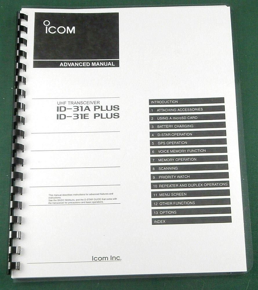 Icom ID-31A/E Plus Advanced Instruction Manual:  Full Color & Protective Covers