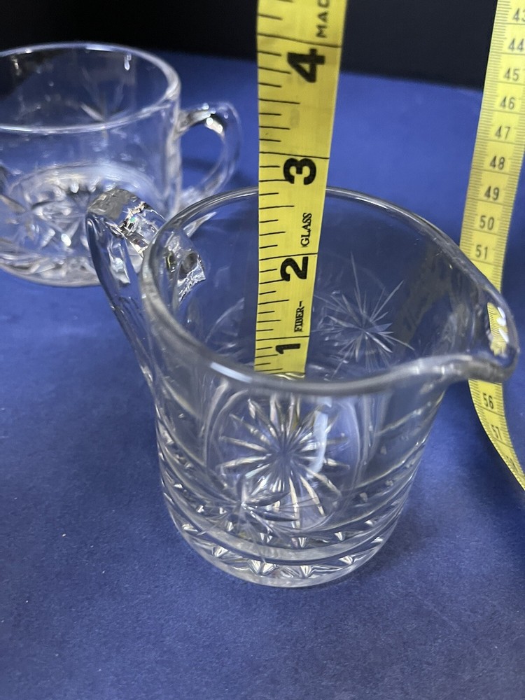 VTG Clear Etched Glass-Atomic Starburst Pattern Open Creamer & Sugar Set