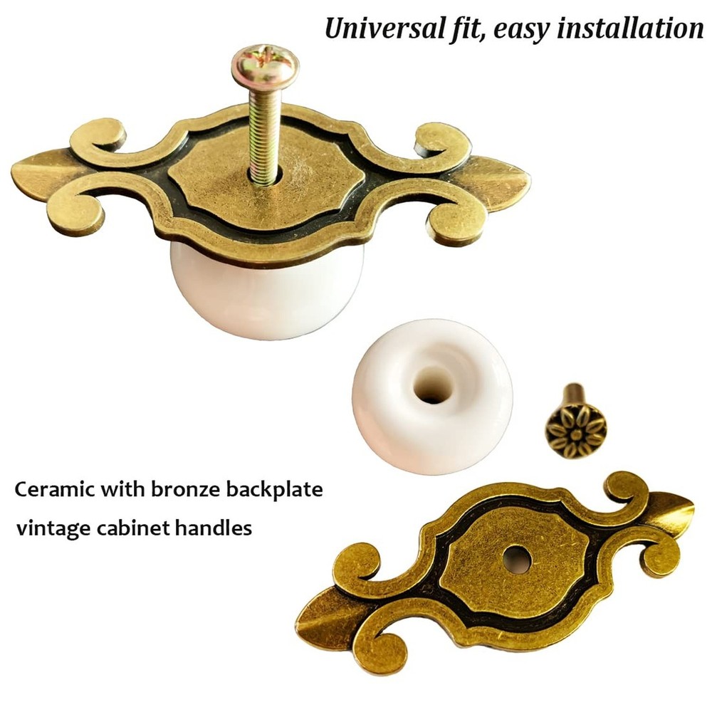Retro Ceramic Cabinet Knobs, [4 Pack] Vintage Antique Drawer Knobs with Backp...