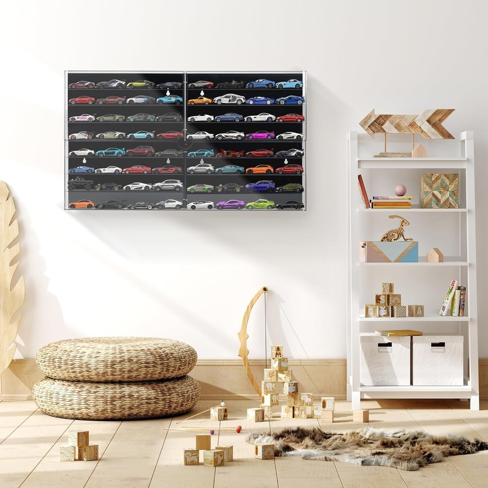 1/64 Scale Diecast Car Display Case Wall Mount Lockable Black