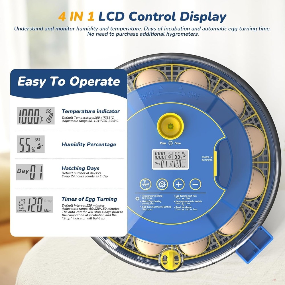 Incubator for Hatching Eggs with Automatic Egg Turning & Temperature/Humidity...