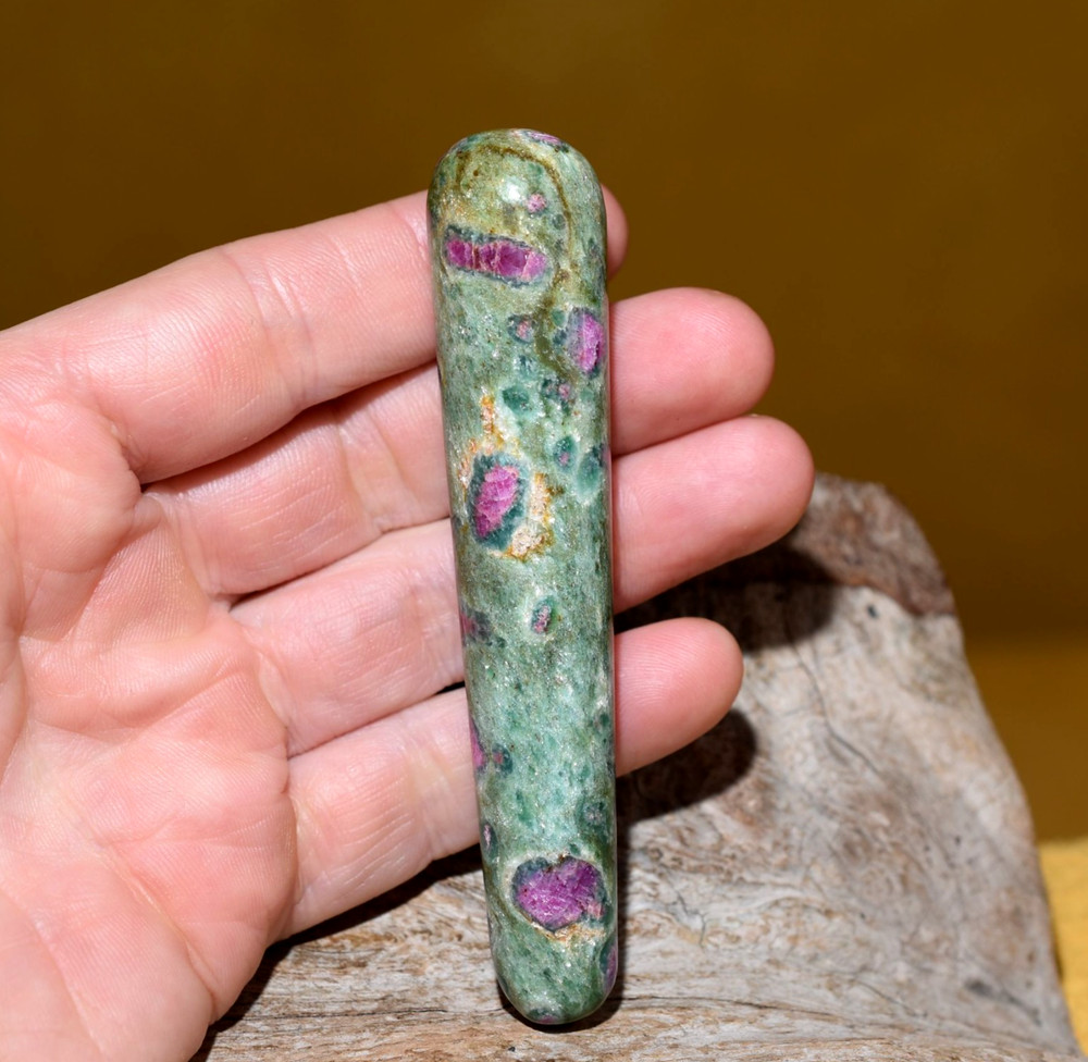 Ruby / Zoisite Fuchsite Matrix Healing Wand Natural Untreated Stone Massage Tool