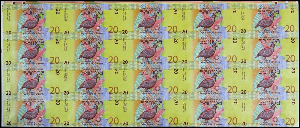 Samoa 20 Tala, 2017 ND, P-40c, UNC, 20 Pieces Uncut Sheet