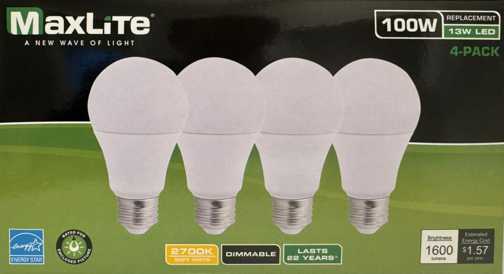 4 MaxLite 100-Watt Frosted White Soft White A19 LEDs w/Standard Medium Base