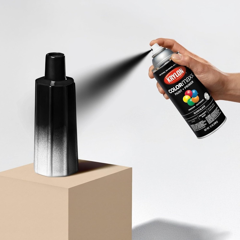 COLORmaxx Gloss Black Spray Paint and Primer - 12oz for Quick Coverage, Rust ...