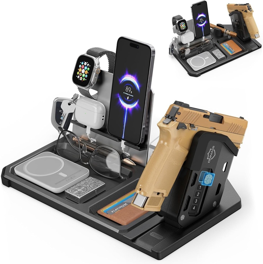 Quick Access Gun Rack Trigger Lock Desk Nightstand Organizer