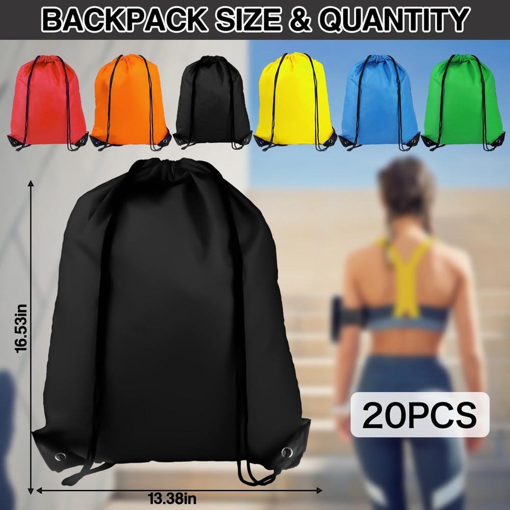 Drawstring Backpack 20Pcs Bags, Draw String Medium, Multicolor