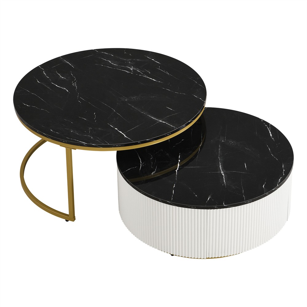 Modern Round Nesting Coffee Table Center Cocktail Table End Table with Drawers