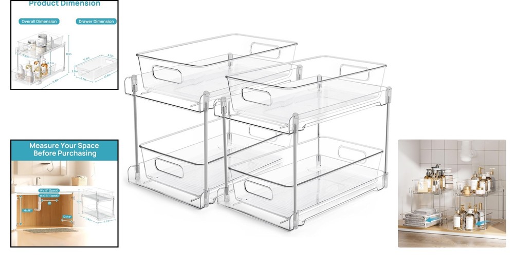 Space-Saving 2 Tier Storage Solution for Bathroom & Pantry - 11.8" x 7.5" x 10"