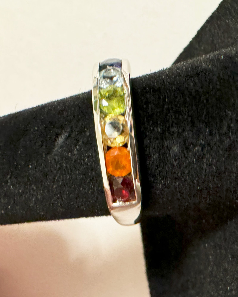 Healing Chakra - Natural Amethyst & Peridot 925 Silver Rainbow Ring