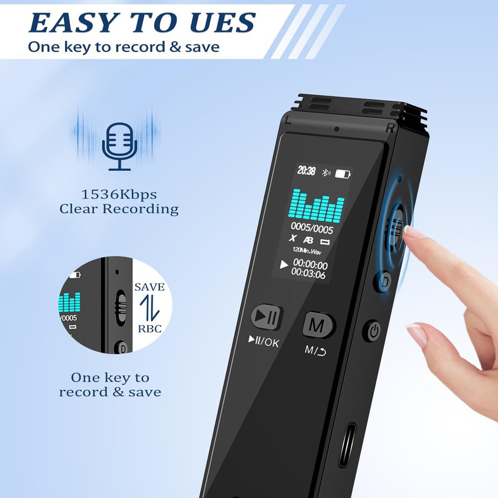 Digital Voice Recorder Bluetooth Voice Activated Recorder for Lectures Meetings