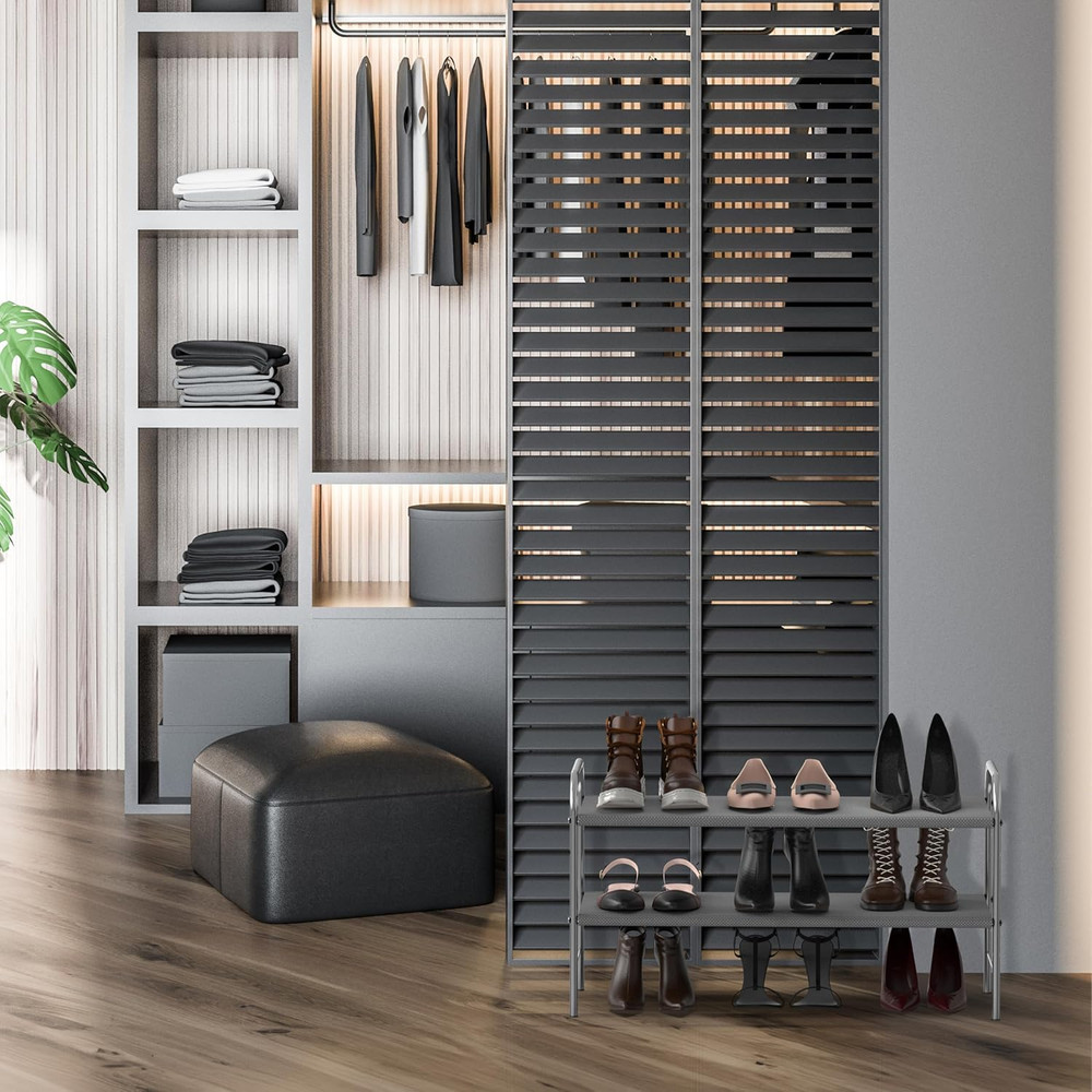 2-Tier Shoe Rack Storage Organizer, Grey