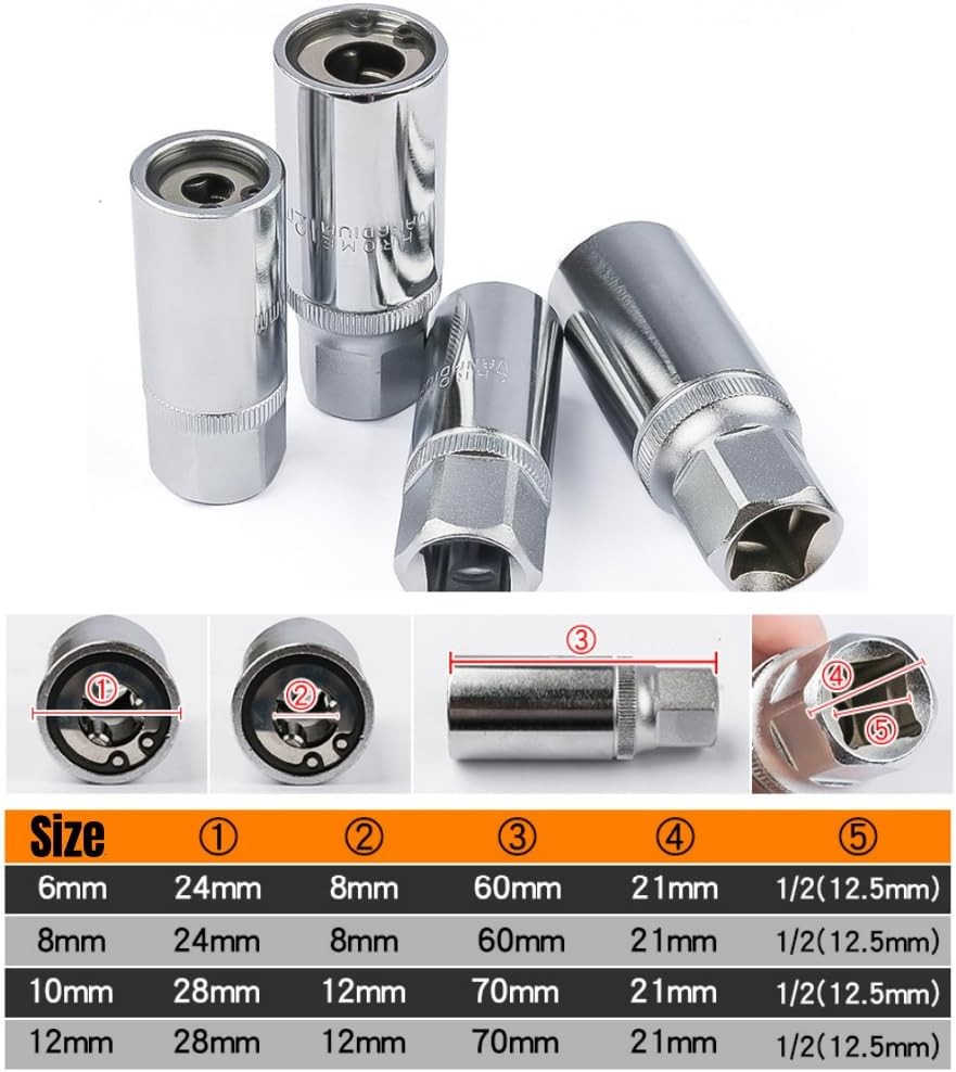 4pc Socket Stud Screw Extractor Remover Installer 6, 8,10,12mm w/Roller Bearing