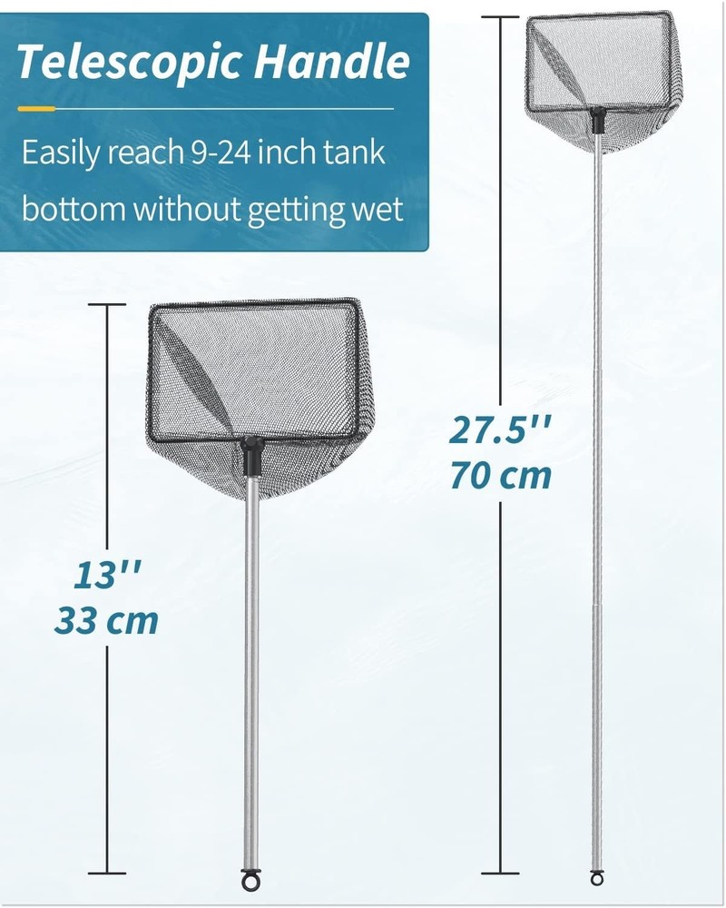 5-Inch Rust-Resistant Fish Net with Expandable Handle for Easy Debris Skimming