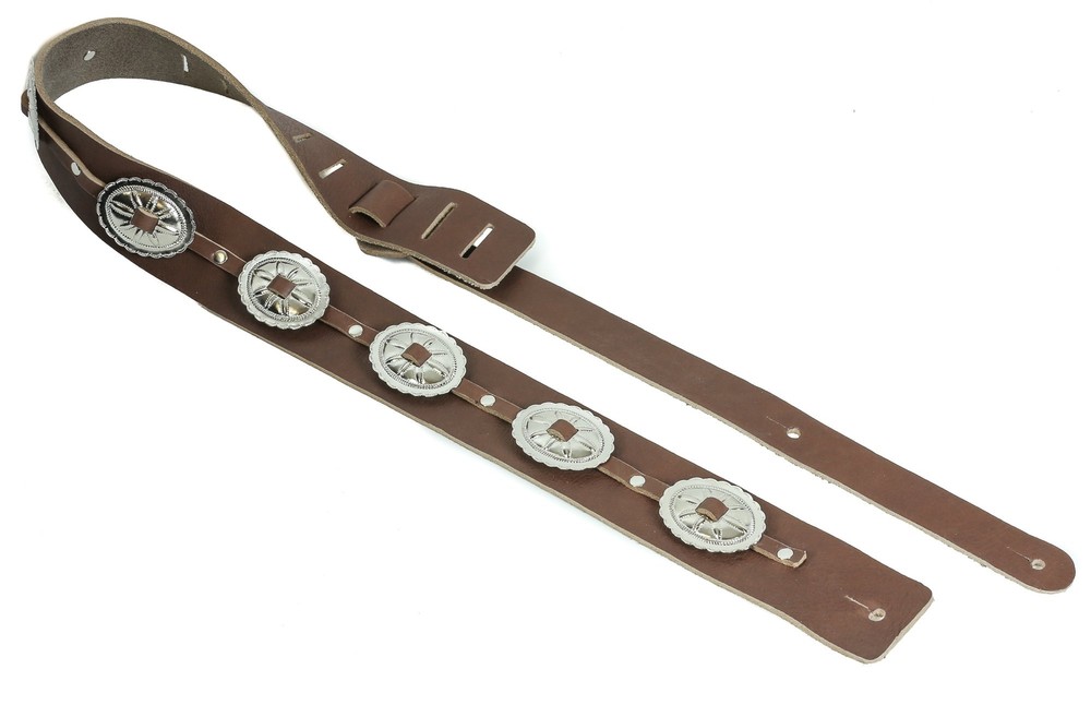 2 1/4" Wide Medium Oval Concho Brown Saddle Classic Guitar Strap