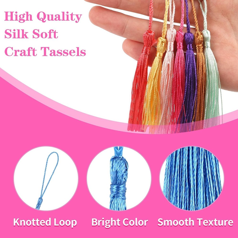 140pcs Multi-color Polyester Silk Tassels for Crafts, Bookmarks,