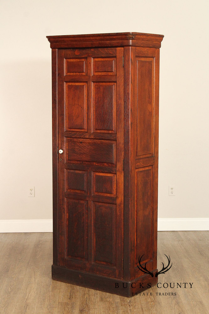 Antique Solid Oak Single Door Paneled Wardrobe