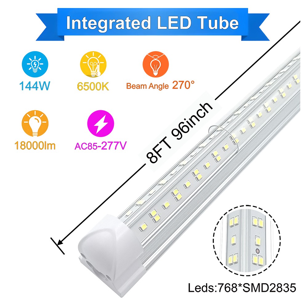 25 Pack 144W 8Ft Led Shop Lights Fixtures 8 Foot Led Tube Light Bulbs 6500K CW