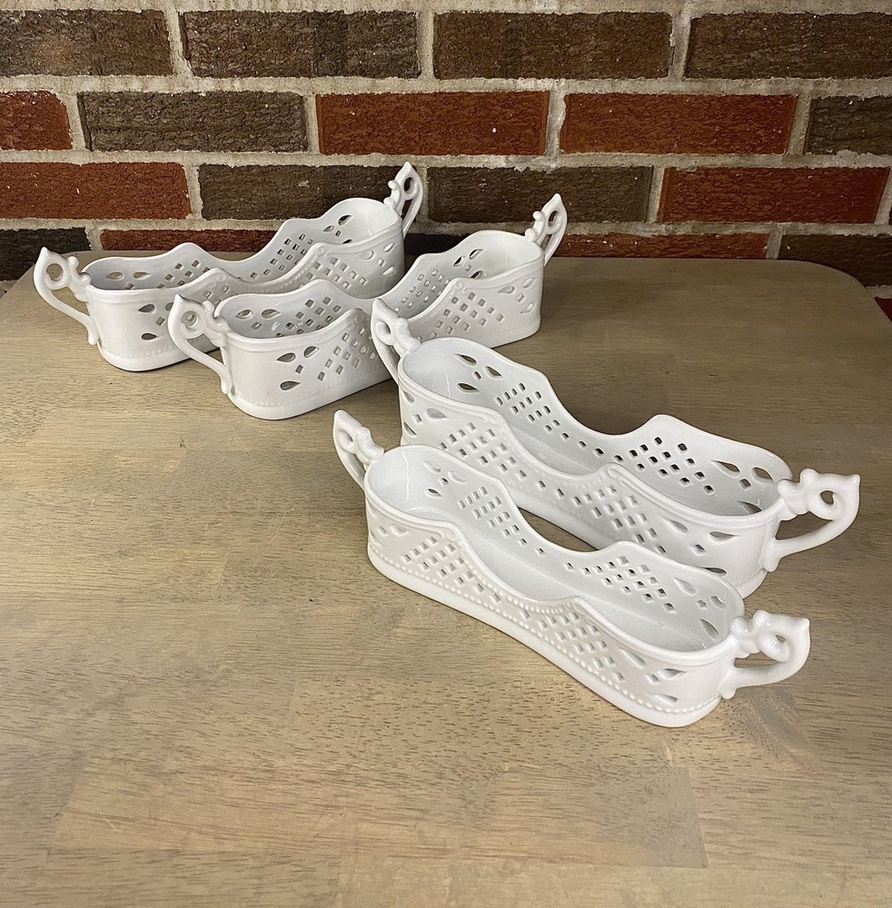 Mikasa Manchester Pattern Porcelain White Buffet Flatware Silverware Holders 4pc