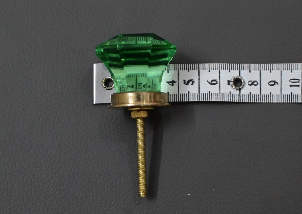 Vintage green victorian diamond cut glass drawer knob handle pull set 2PC