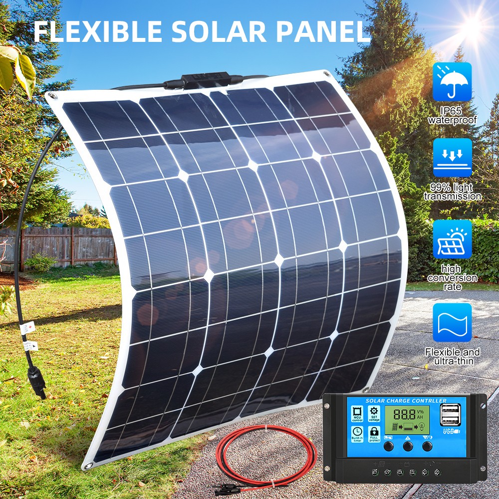 50W Flexible Solar Panel Kit w/ 100A Controller for 12V RV Boat Battery Charging