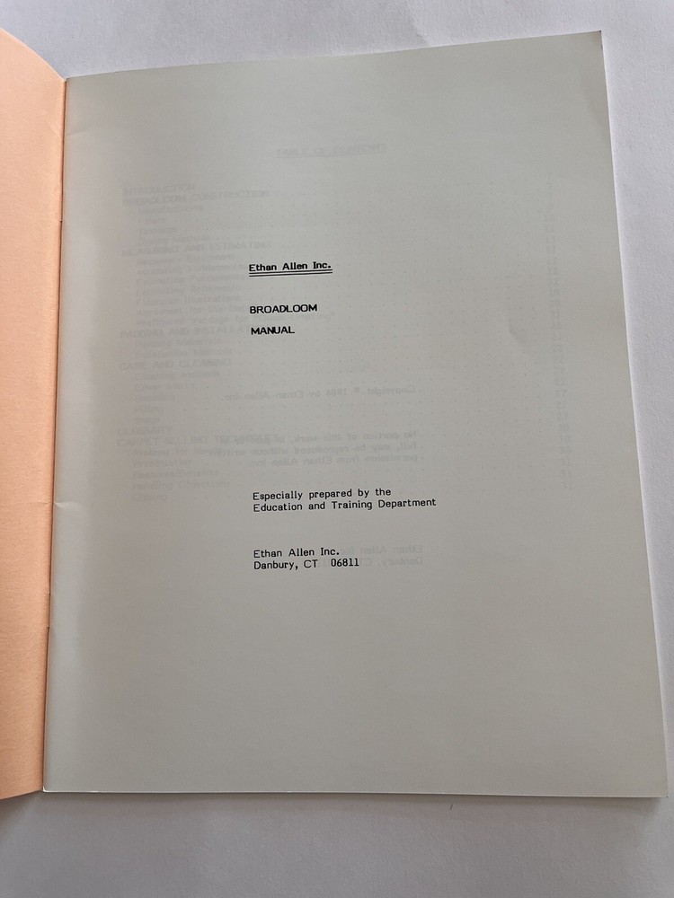 Ethan Allen Broadloom Training Booklet 1984