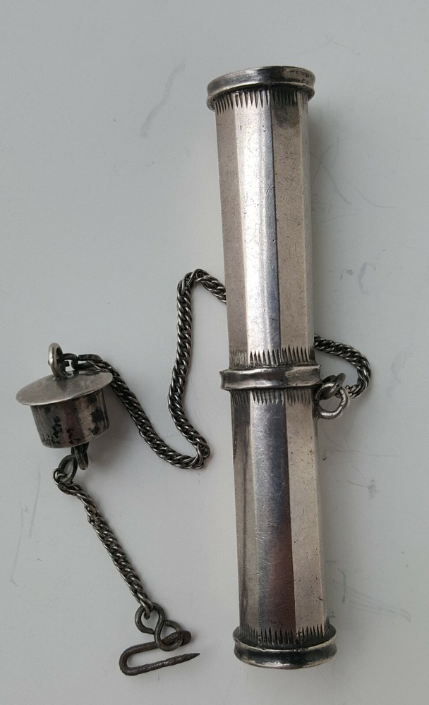 Antique Silver Tinder Lighter Tube Box 19thC