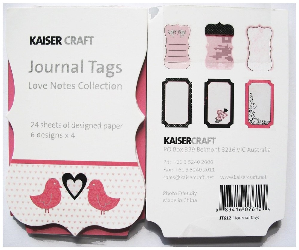Kaisercraft, Love Notes, Journal Tags, Journaling Cards, Card Fronts, Notes