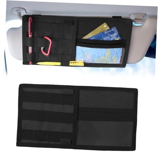 Car Sun Visor Organizer with Molle Panel, Tactical Visor Organizer Black