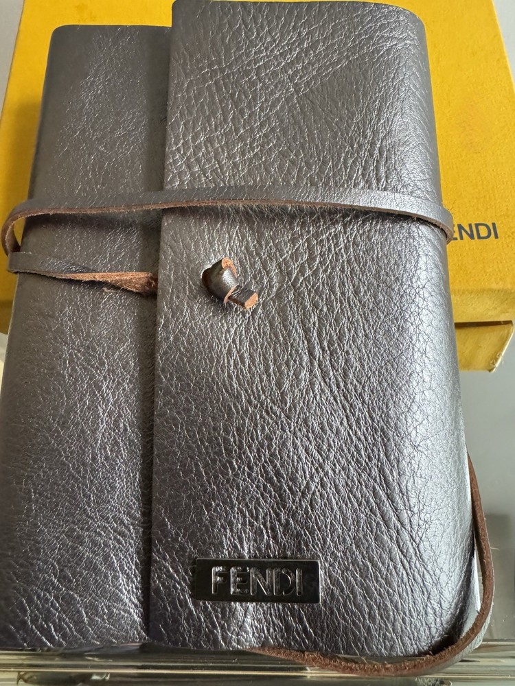 FENDI Leather-covered Notepad Stationery Dark Silver
