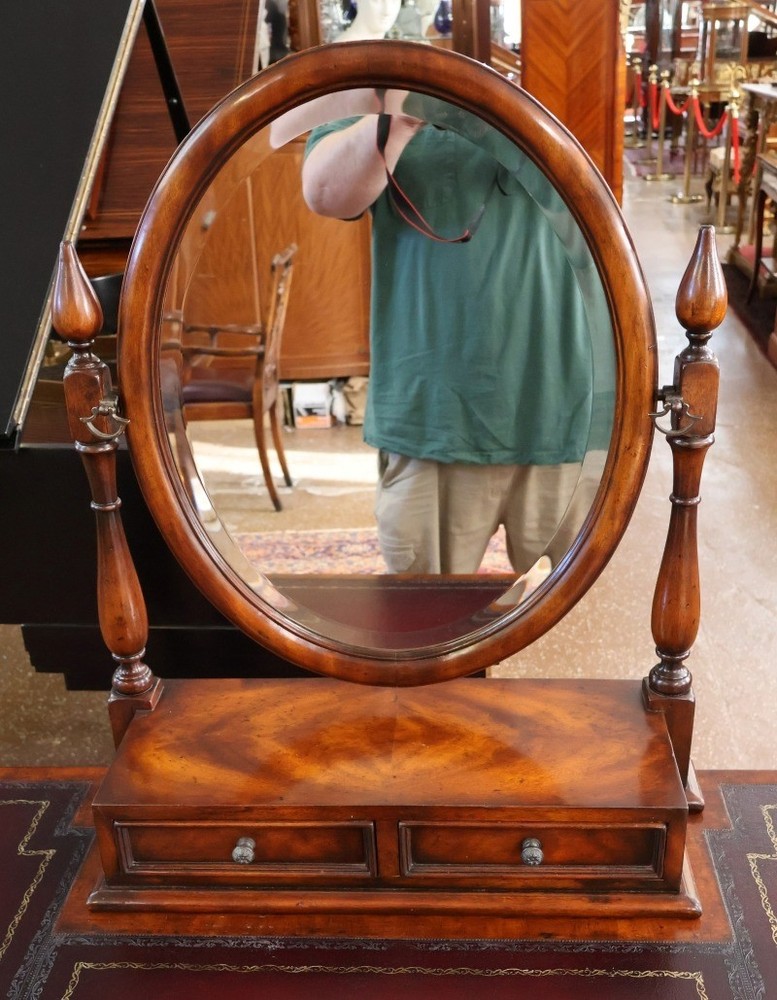 Theodore Alexander Mahogany Leather Tooled Rams Head Vanity Dressing Table