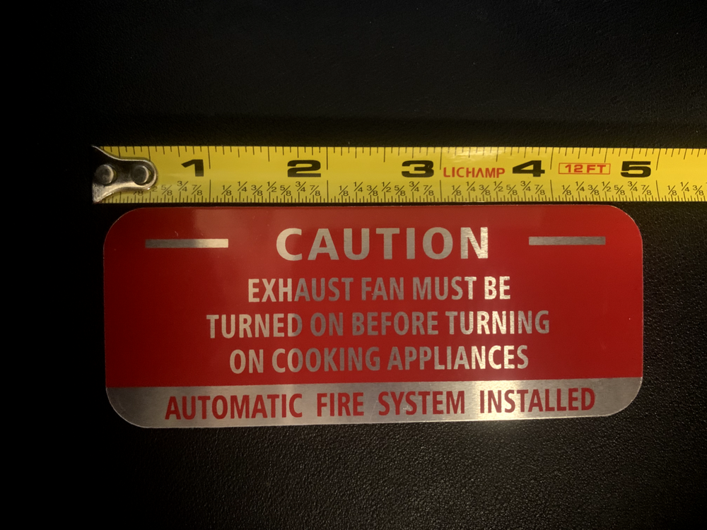 2-ALUMINUM KITCHEN"CAUTION AUTOMATIC SYSTEM EXHAUST FAN SIGNS" W/ADHESIVE BACK