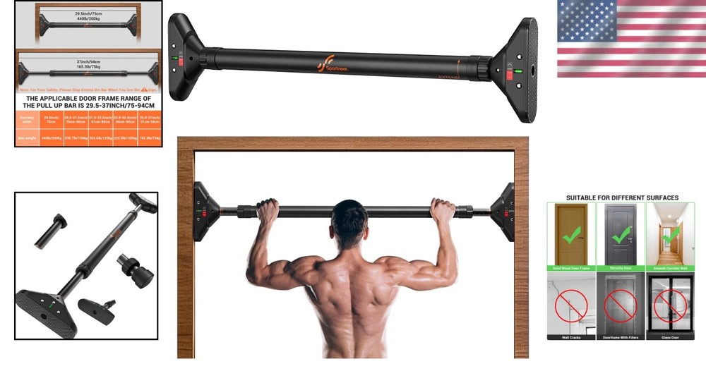 Non-Slip Adjustable Pull Up Bar: 440lbs Load Capacity for Upper Body Strength