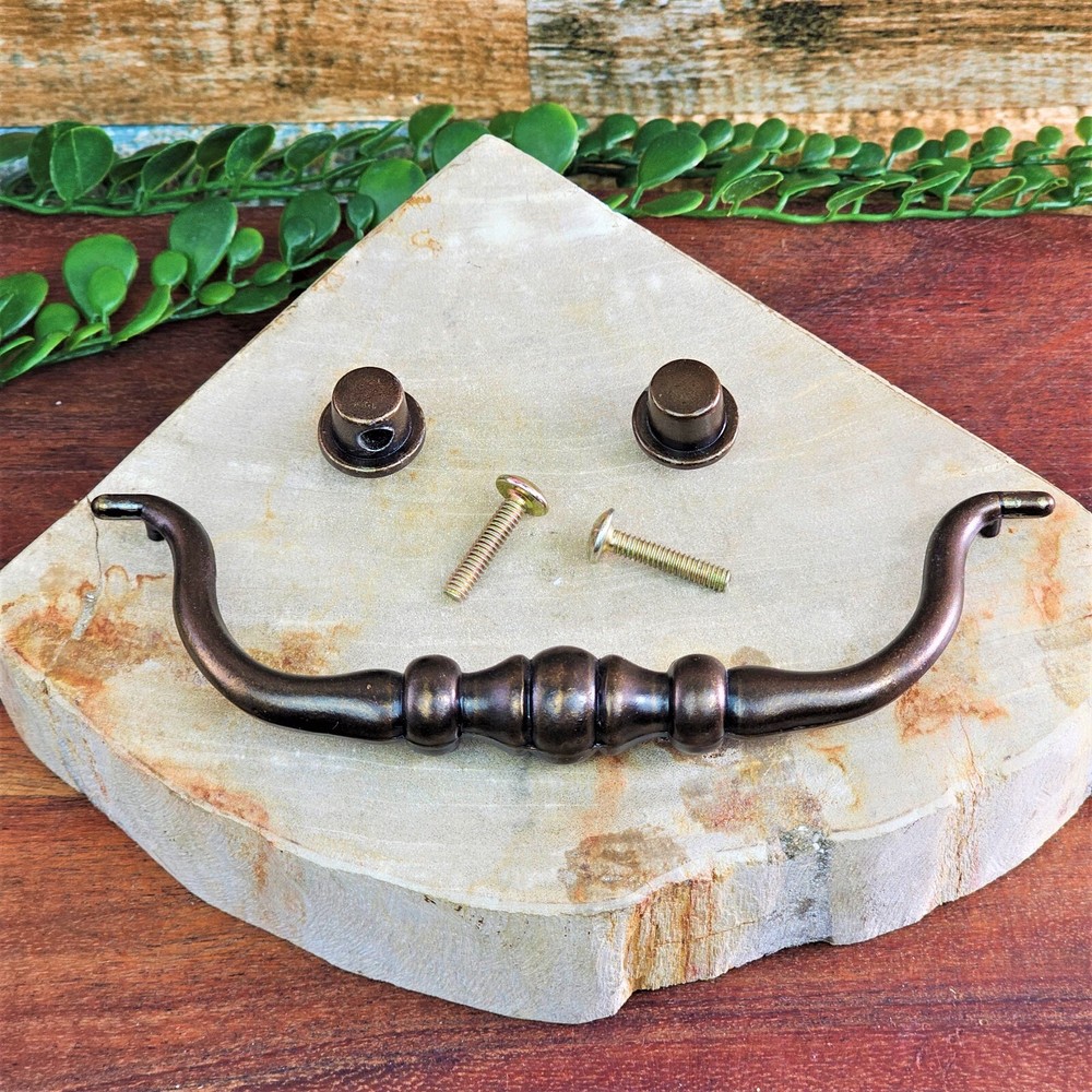 VTG Solid Brushed Antique Brass Drawer Pull Handle and Knobs Swan Neck Hardware