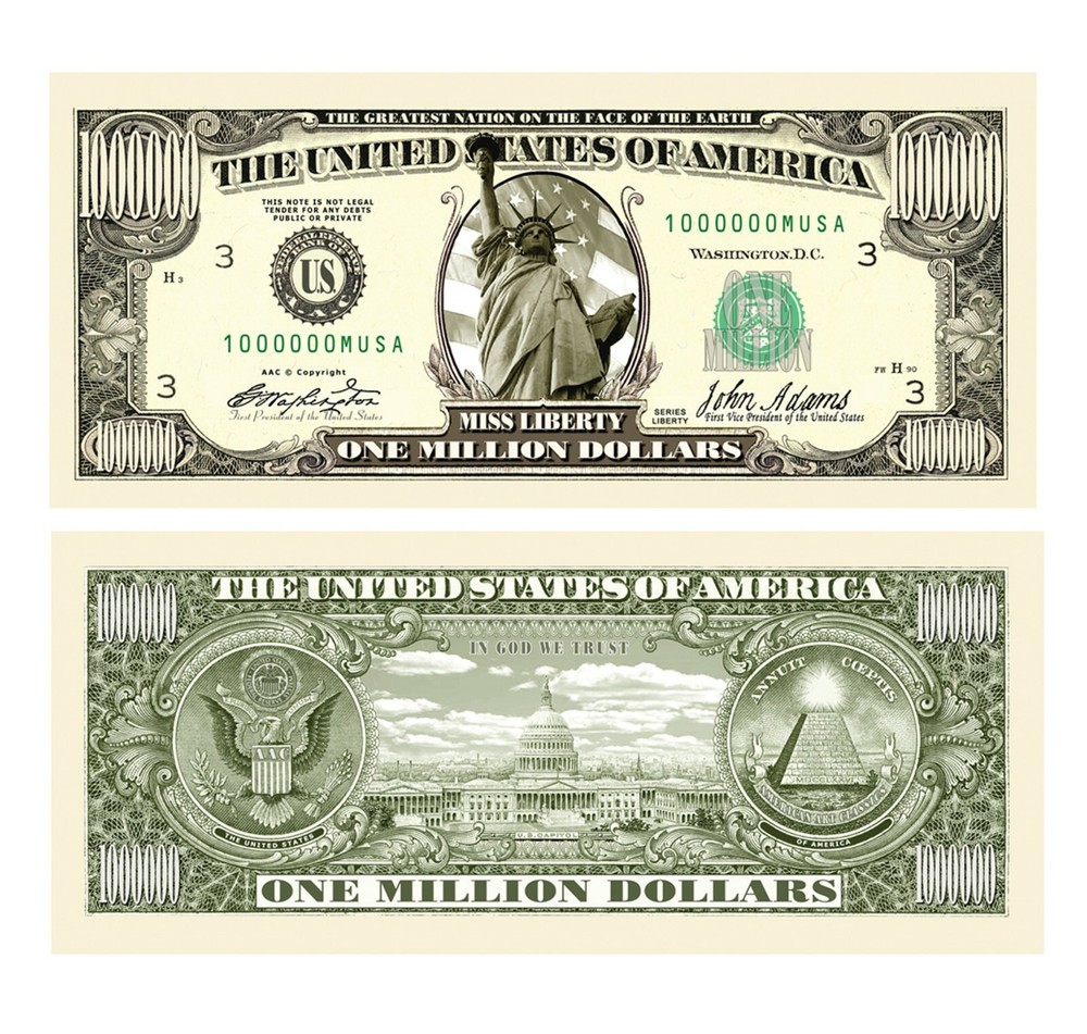 5 Pack - Traditional Million Dollar Bills - Very Realistic Looking