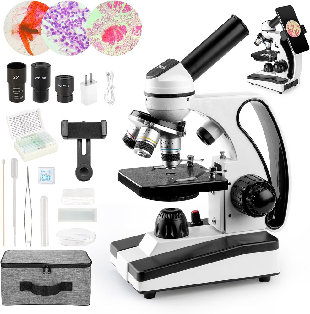 Microscope for Adults Kids 40X-2000X Compound Monocular Microscope for Students