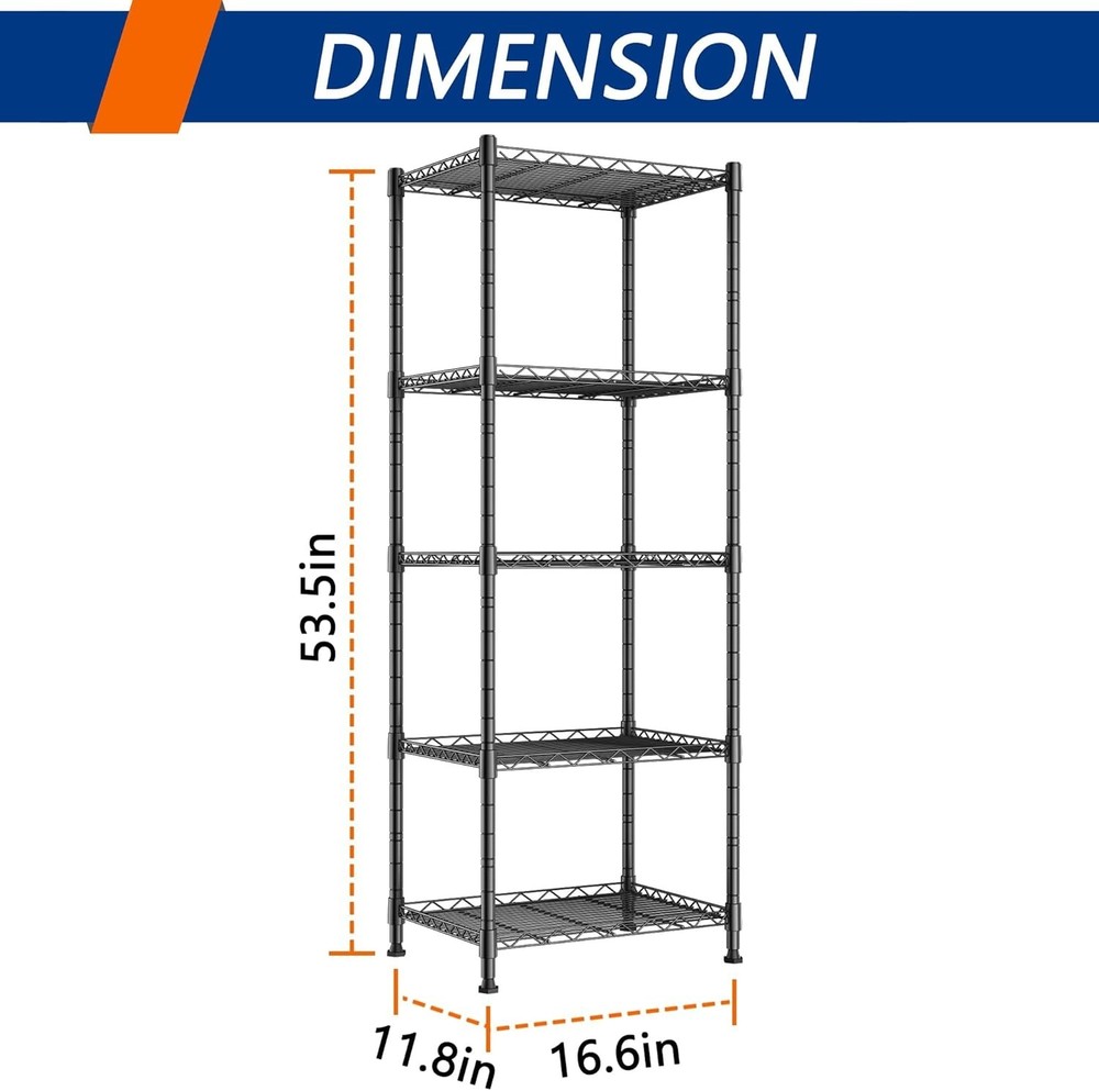 Modern 5-Tier Wire Shelving Rack - Adjustable for Kitchen, Bathroom, Office Use