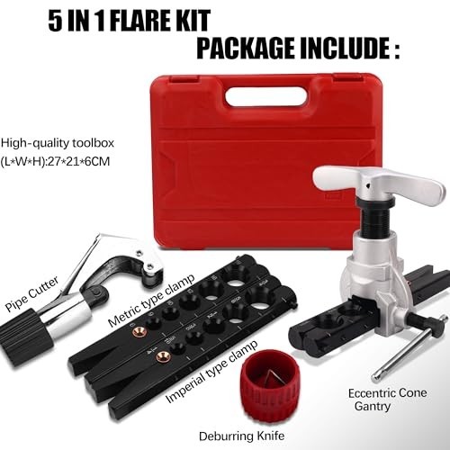 Flaring Tool Kit for HVAC, Pipe Expander 1/4''-3/4'', 6-19mm, Deburring Tool & C