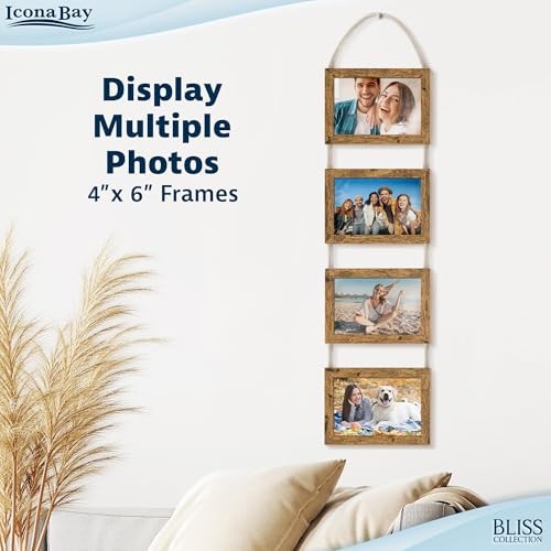 - Wall Hanging Picture Frames Collage with 4 Openings - - 4x6 Rustic Brown
