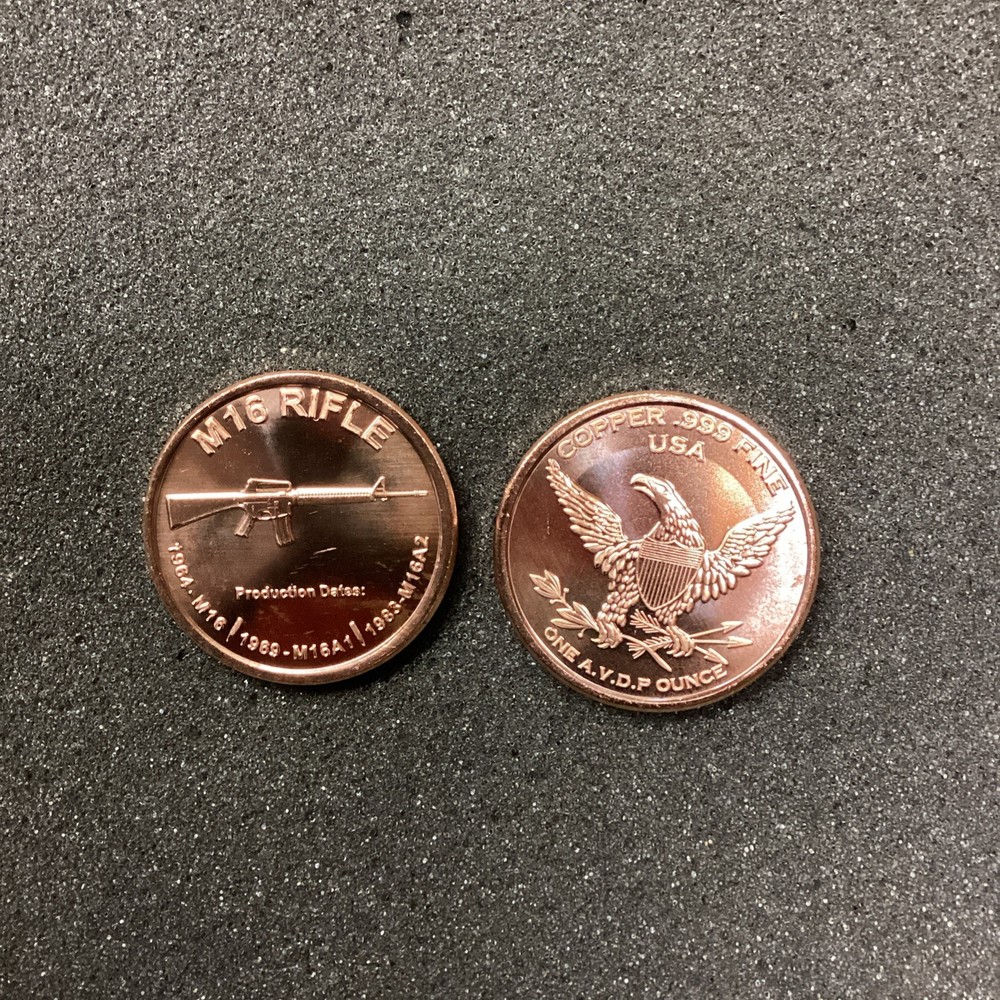 1 oz Copper Round - M16 designed .999 fine copper eagle