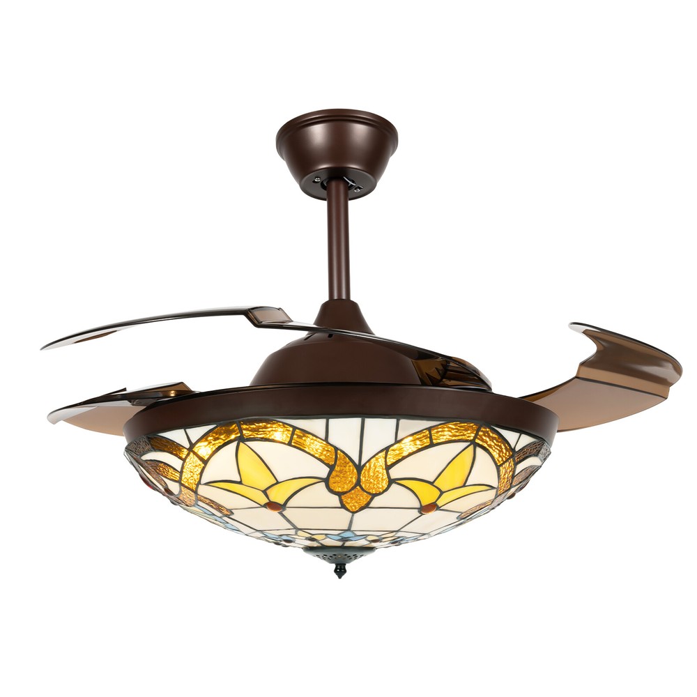 Tiffany Style 42" Chandelier Retractable Blade Ceiling Fan Light Remote Control