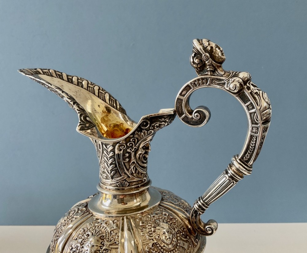 Antique Solid Silver Cellini Ewer Victorian