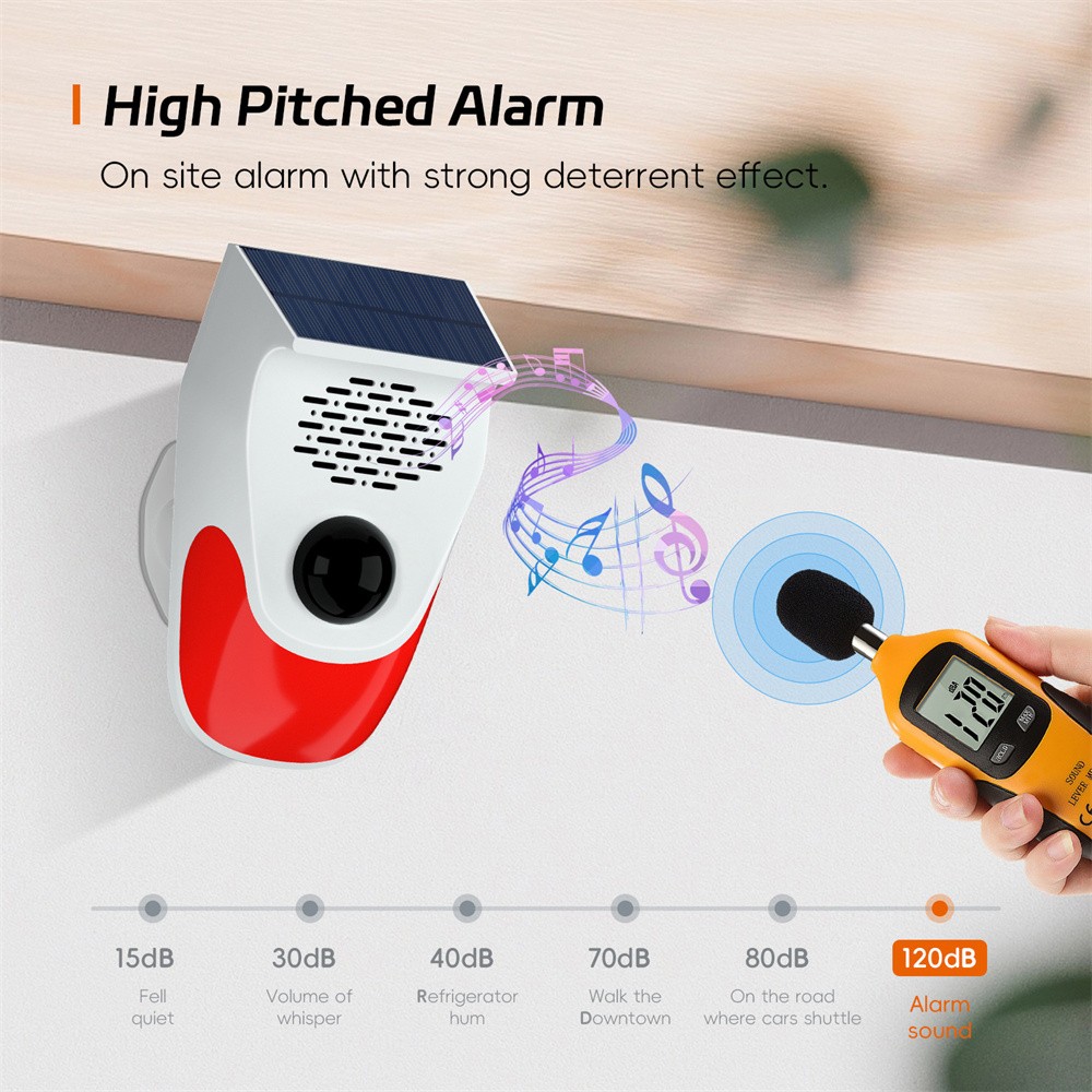 Solar Strobe Light Wireless 120db Alarm System For Home Infrared Motion Sensor
